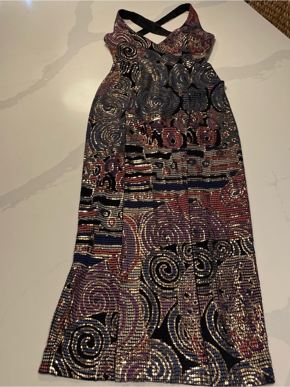 Cache Janine of London Vintage mosaic metallic glam maxi artistic dress.